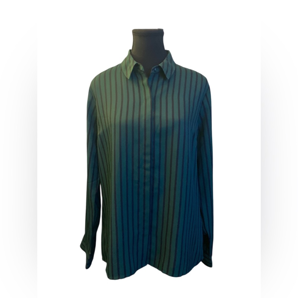 Express Portofino Green and Black Button Down Shirt M EUC